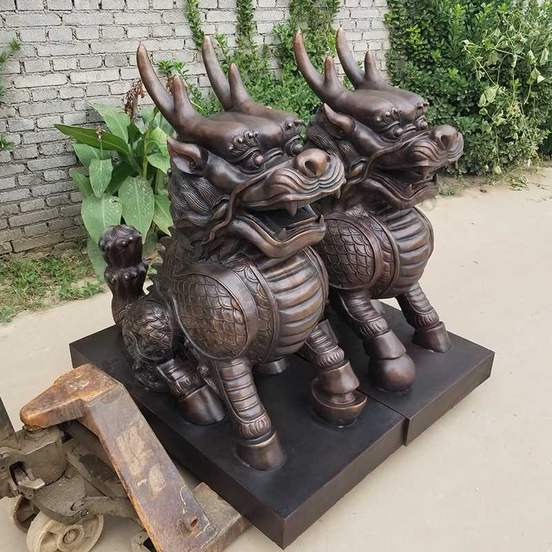 銅麒麟雕塑,銅麒麟擺件,鎮宅風水麒麟